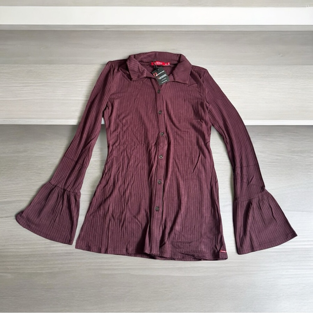 N:Philanthropy Womens size Small top Cranberry Red Sia ribbed button up shirt